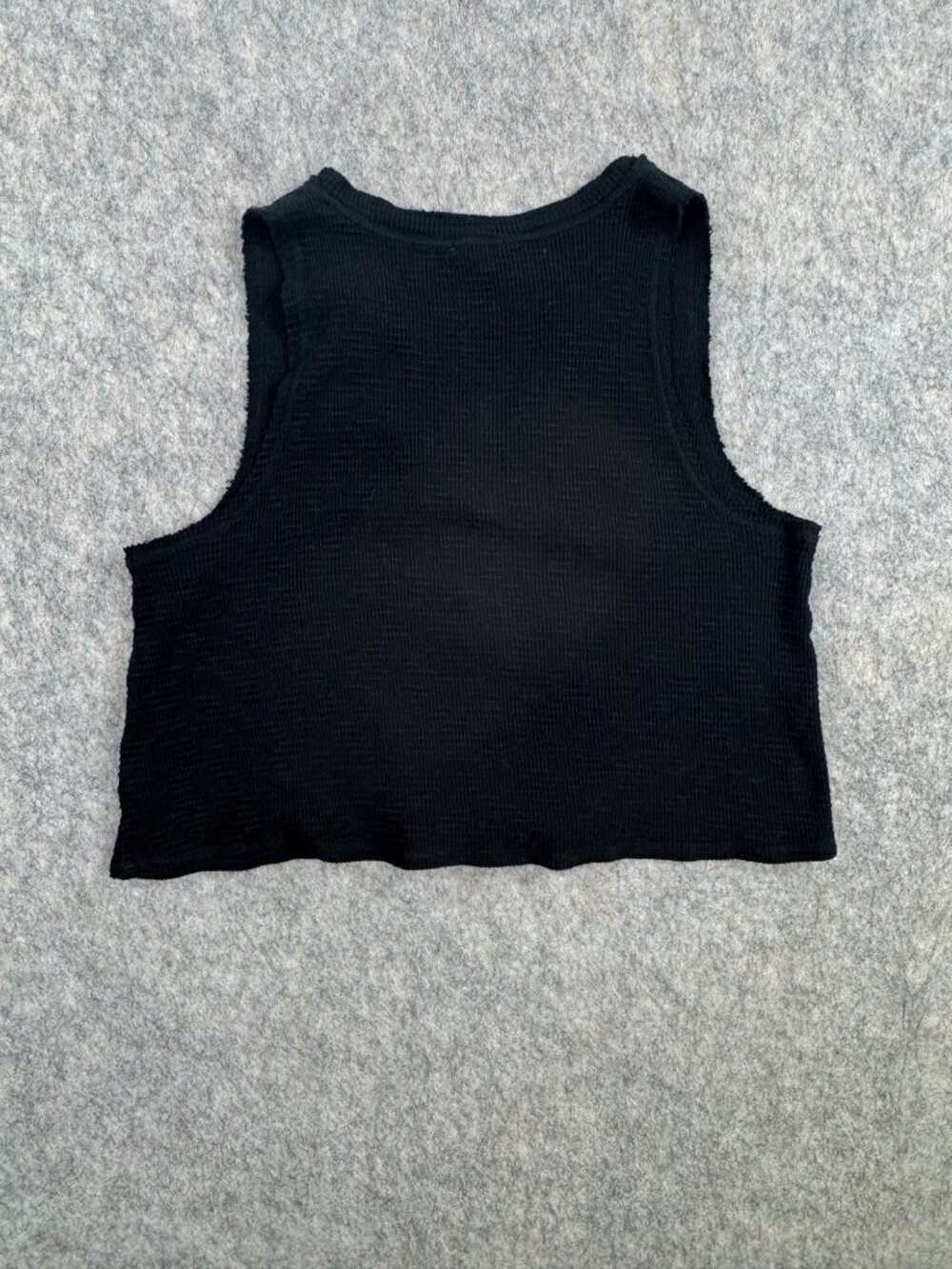 Aerie Black Crop Tank Top Henley Sz M Waffle Knit - Picture 2 of 10